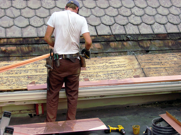 One Way To Install Standing Seam Copper Snow Aprons on a Slate Roof