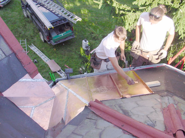 One Way To Install Standing Seam Copper Snow Aprons on a Slate Roof