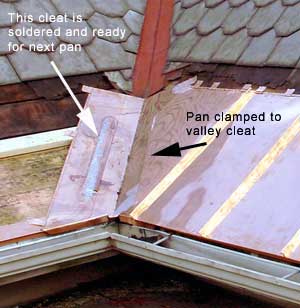 Copper Snow Aprons at slate roof central - second valley cleat